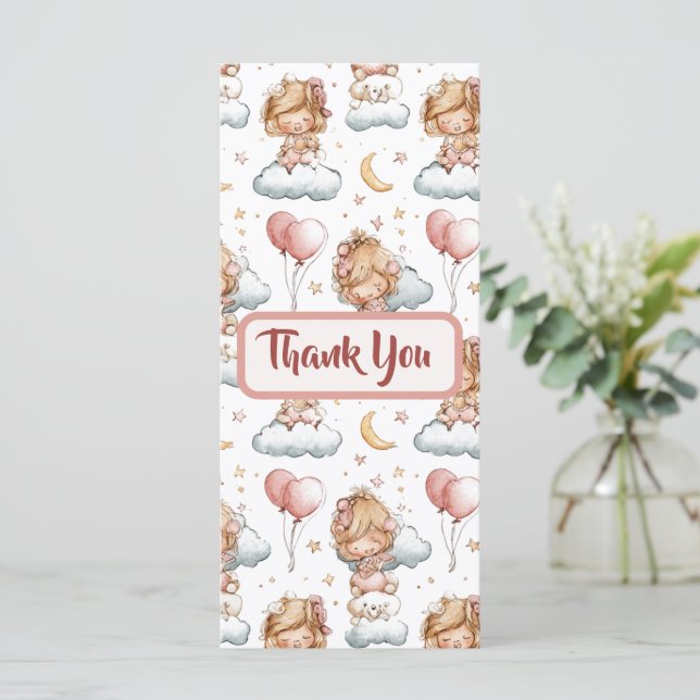 Adorable Pastel Baby Girl Shower Thank You Card (Stehend Vorderseite)