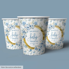 Adorable Pastel Blue Gold Personalisierte Papierta Pappbecher