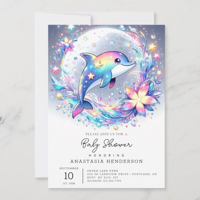 Adorable Pastel Dolphin Babydusche Einladung (Vorderseite)