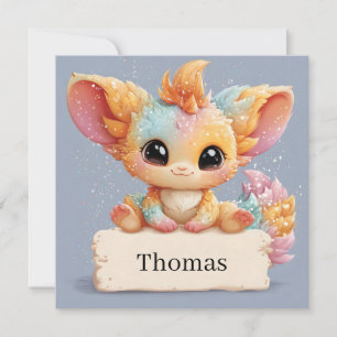 Adorable Pastel Fantasy Creature Holding a Name Feiertagskarte