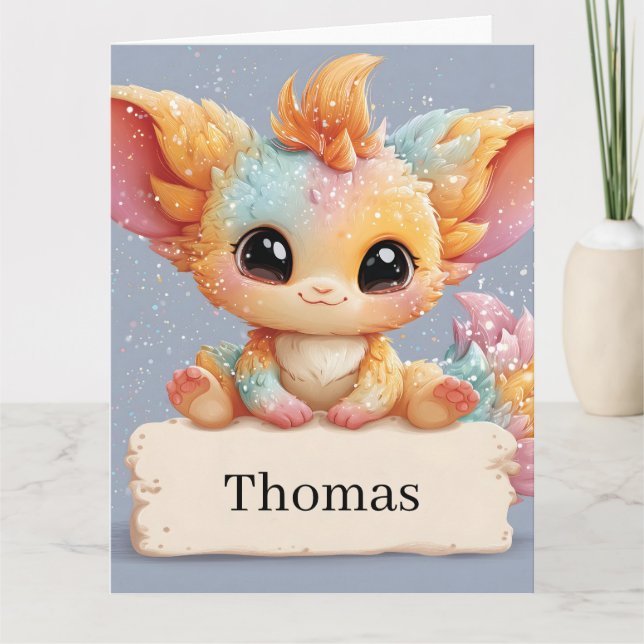 Adorable Pastel Fantasy Creature Holding a Name Karte (Vorderseite)