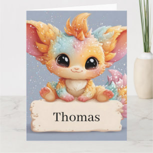 Adorable Pastel Fantasy Creature Holding a Name Karte