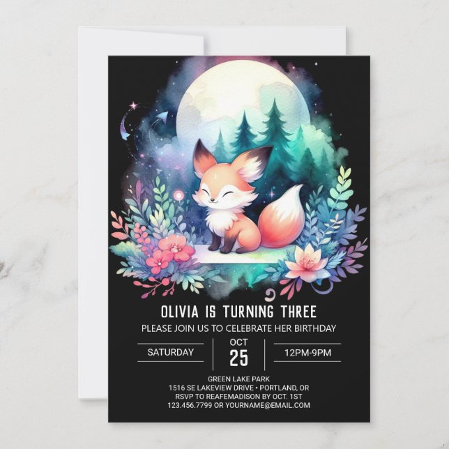 Adorable Pastel Fox Geburtstag digital Einladung (Vorderseite)