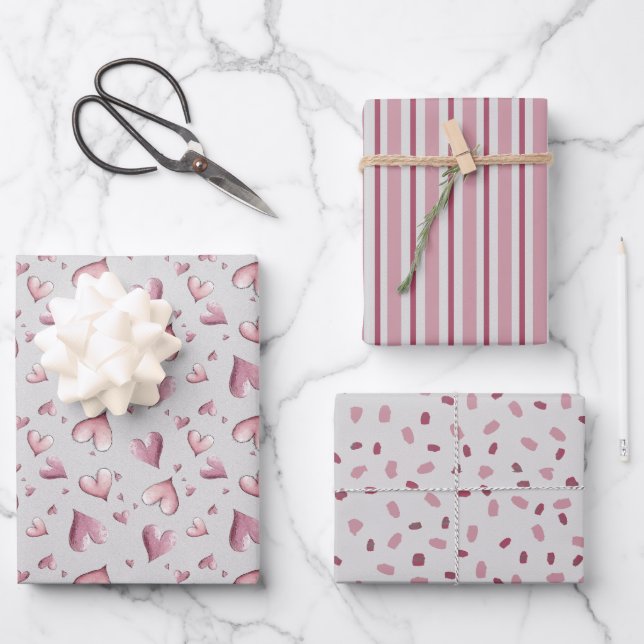 Adorable Pastel Pinks Wrapping Paper Sheets Geschenkpapier Set (Vorderseite)