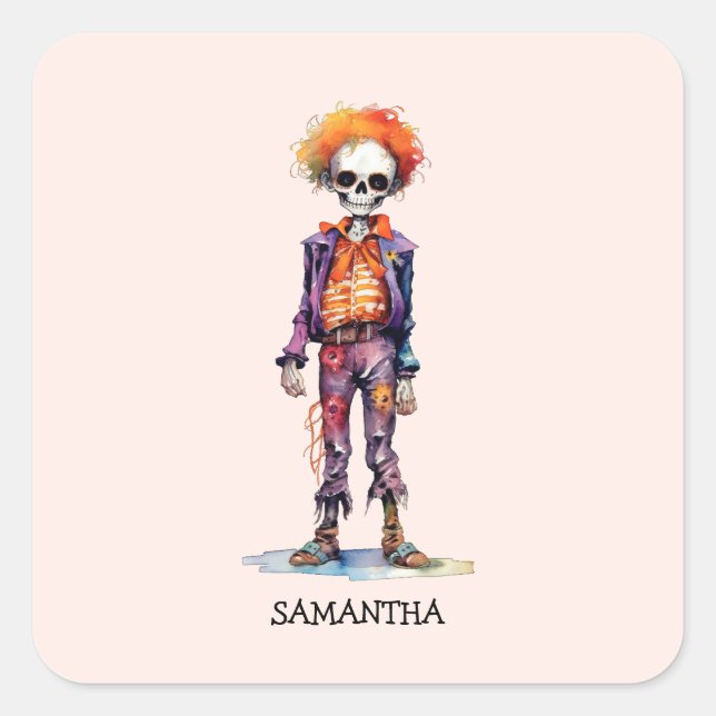 Adorable Pastel Zombie - Niedliches Halloween Quadratischer Aufkleber (Vorderseite)