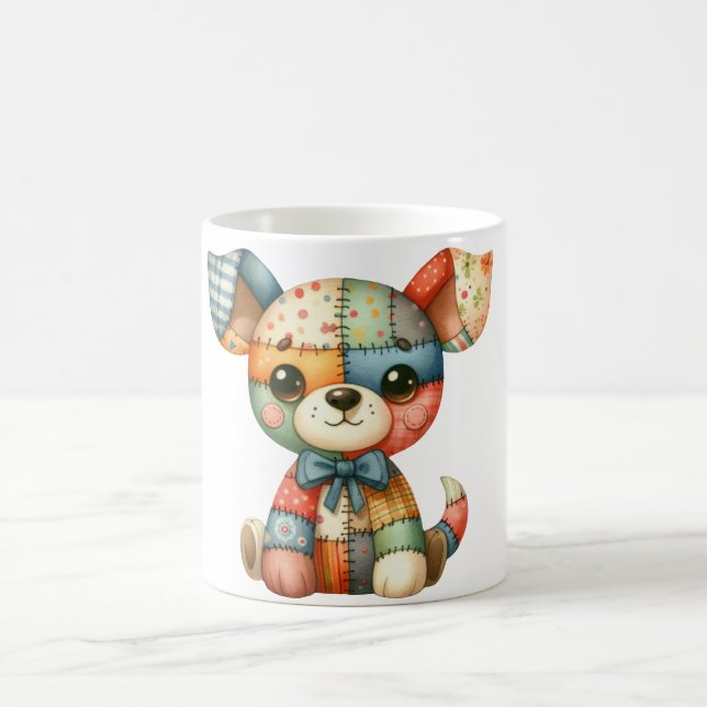 Adorable Patchwork Dog #5 Digitale Kunst Kaffeetasse (Mittel)