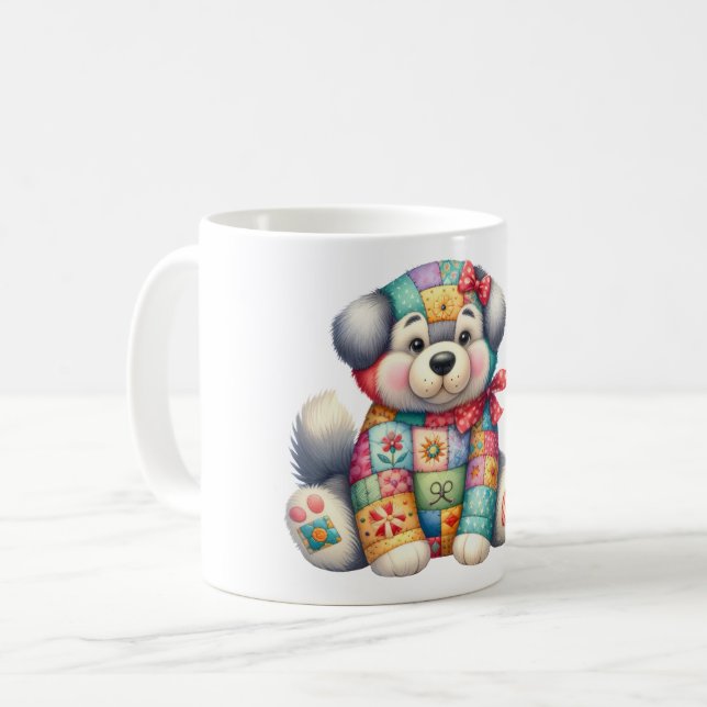 Adorable Patchwork Dog #9 Digitale Kunst Kaffeetasse (Vorderseite Links)