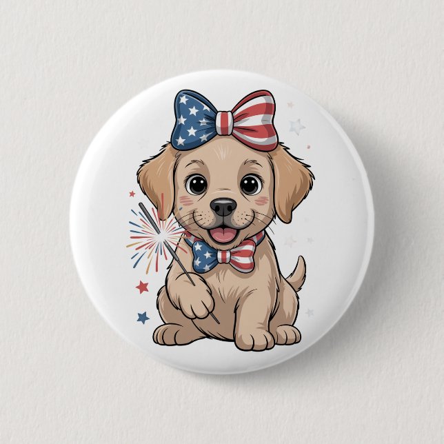 Adorable Patriotic Welpe 4. Juli Feier Button (Vorderseite)