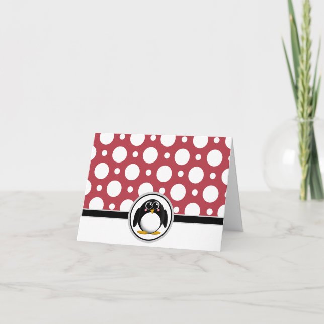 Adorable Penguin personnalisé Red Polka Dot Cartes (Devant)