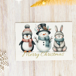 Adorable Penguin, Snowman & Bunny “Merry Christmas Feiertagspostkarte