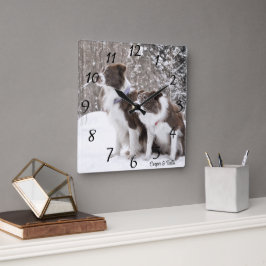 Adorable Personalisiert Hunde Foto Quadratische Wanduhr