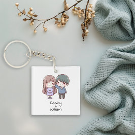 Adorable Personalisierte Chibi-Style Couple Schlüsselanhänger