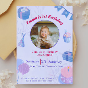 Adorable Personnalisé 1er anniversaire Invitations