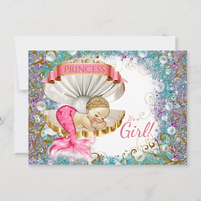 Adorable Petite Sirène Bébé Douche Invitations (Devant)