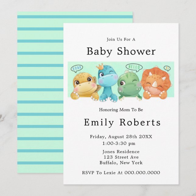 Adorable Petits Dinosaures Bébé Douche Invitations (Devant / Derrière)