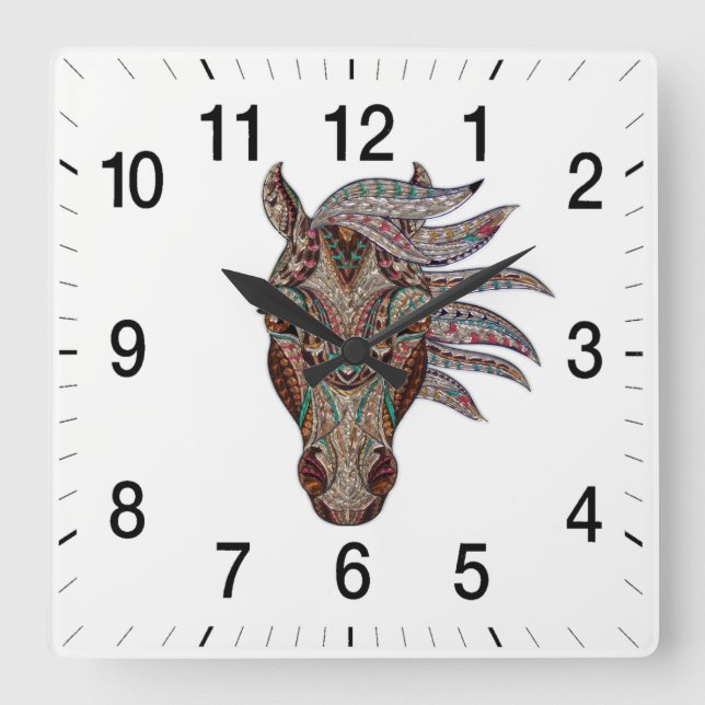 Adorable pfergekopf metallisierte Pferdekopf Quadratische Wanduhr (Vorderseite)