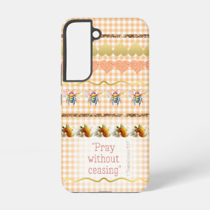Adorable Pfirsichweiße Karo Goldherzen Bienenbibel Samsung Galaxy Hülle