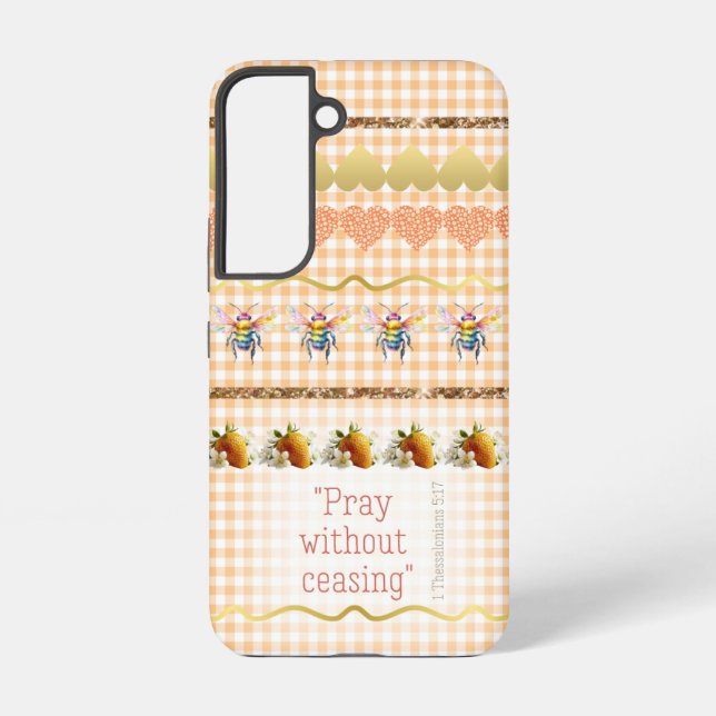 Adorable Pfirsichweiße Karo Goldherzen Bienenbibel Samsung Galaxy Hülle (Rückseite)