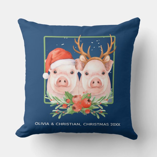 Adorable Pig Couple Weihnachten Kissen (Vorderseite)