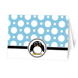 Adorable Pinguin Custom Blue Polka Dot Cards Dankeskarte