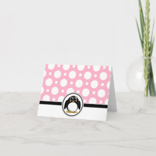 Adorable Pinguin Custom Pink Polka Dot Cards Dankeskarte