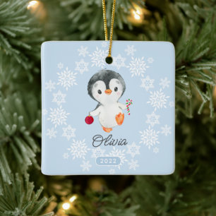 Adorable Pinguin Girls Weihnachten Keramikornament