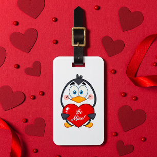 Adorable Pinguin Holding Be Mine Herz Gepäckanhänger
