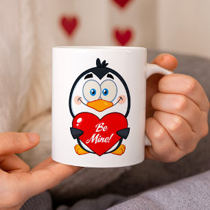Adorable Pinguin Holding Be Mine Herz Kaffeetasse