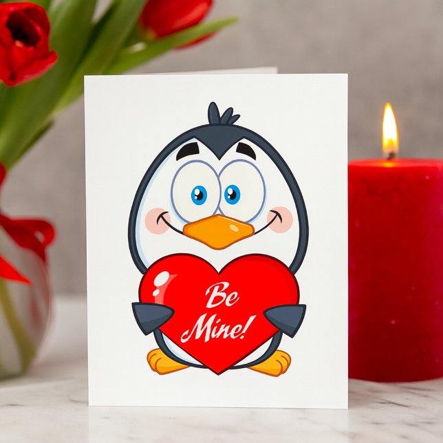 Adorable Pinguin Holding Be Mine Herz Karte (Von Creator hochgeladen)