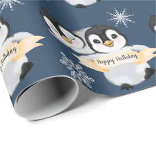 Adorable Pinguin Kids Boy Girl Happy Birthday Geschenkpapier