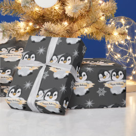 Adorable Pinguin Kids Boy Girl Happy Birthday Geschenkpapier
