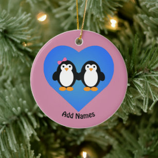 Adorable Pinguin-Liebe Keramik Ornament