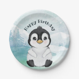 Adorable Pinguin Winter Landschaft glücklich Gebur Pappteller