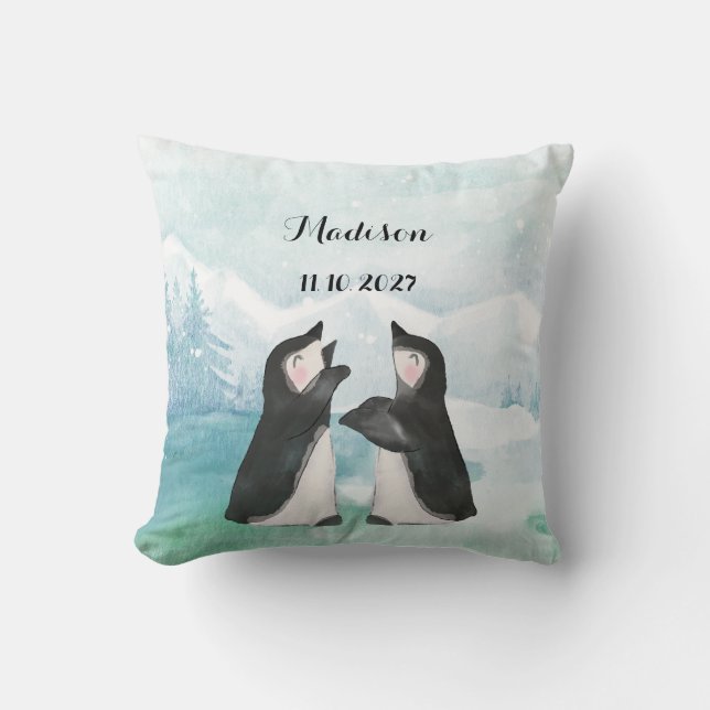 Adorable Pinguine im Schnee Landschaftsbaby Kissen (Vorderseite)