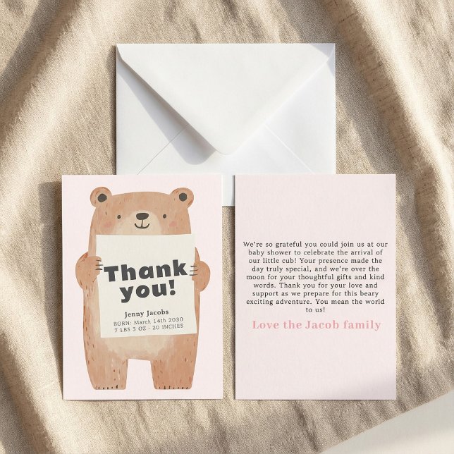 Adorable Pink Bear Baby Ankündigung Vielen Dank (Adorable Pink Bear Baby Announcement Thank You.)