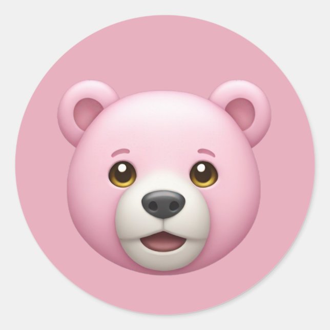 Adorable Pink Bear Emoji Runder Aufkleber (Vorderseite)