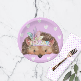 Adorable Pink Boho Chic Igel Pappteller