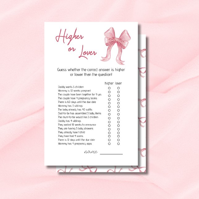 Adorable Pink Bow Higher oder Lower Baby Shower Ga (Von Creator hochgeladen)