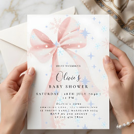 Adorable Pink Bow & Snowflakes Baby Shower Einladung