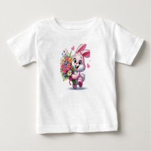 Adorable Pink Bunny mit Blume Baby Girl T - Shirt