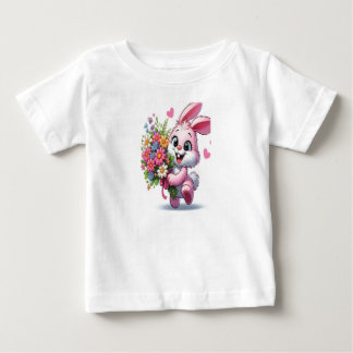 Adorable Pink Bunny mit Blume Baby Girl T - Shirt