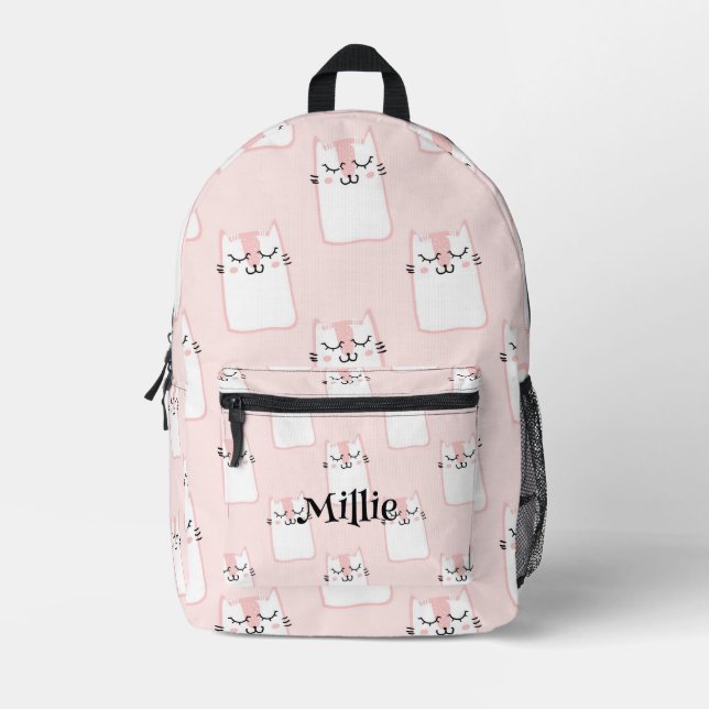 Adorable Pink Cat Design Girls School Bedruckter Rucksack (Vorderseite)