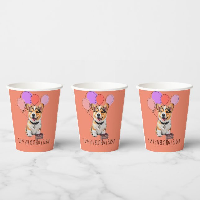 Adorable Pink Corgi Birthday Cup individuell anpas Pappbecher (Multi)