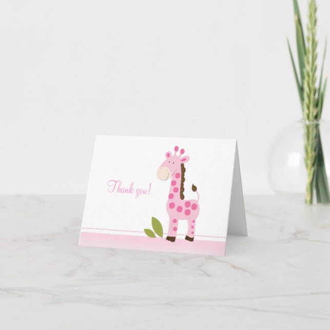 Adorable Pink Giraffe Falten Danke, dass Sie Notiz Dankeskarte (Vorderseite)
