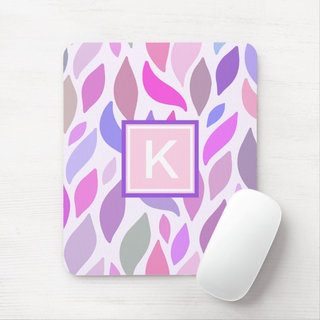 Adorable Pink Girly Monogram Botanical Pattern Mousepad (Mit Mouse)
