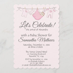 Adorable Pink & Gray Baby Girl Dusche Einladung