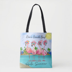 Adorable Pink Hallo Sommer Flamingos am Strand Tasche