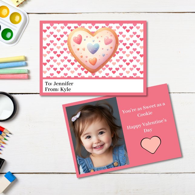 Adorable Pink Hearts Foto Mini Schule Karte (Von Creator hochgeladen)