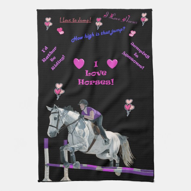 Adorable Pink & Lila Themed Horse American MoJo Küchentuch (Vertikal)