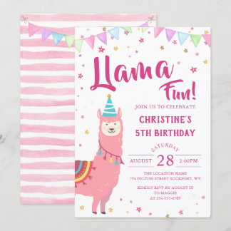 Adorable Pink Llama Spaß Geburtstagseinladung Einladung
